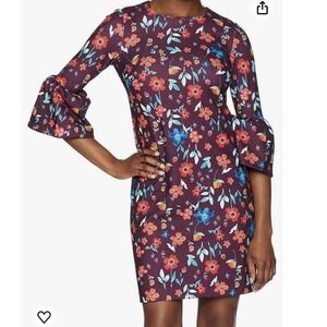 NWT Calvin Klein Purple Floral Bell Sleeve‎ Stretch Crepe Sheath Dress Size 16